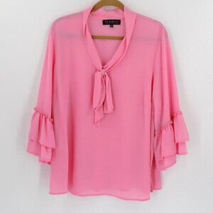 Eloquii Ruffle Sleeve Blouse Size 18 Tie Neckline Pink